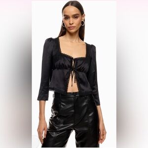 Reformation Lucinda Silk Black Blouse